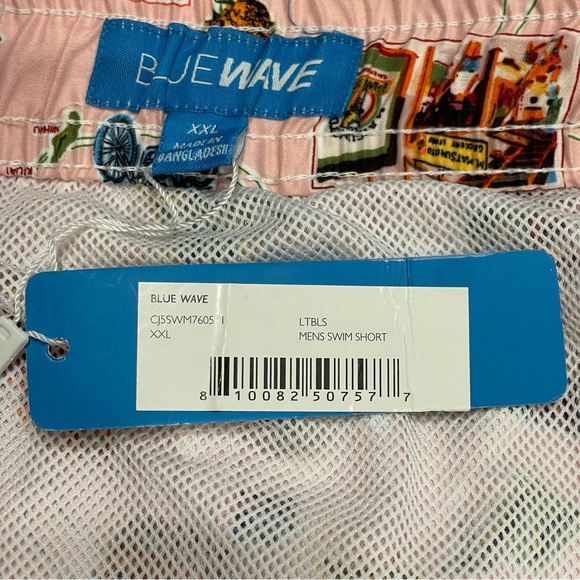 Blue Wave Mens 2XL Swim Trunks Shorts Lined Pockets Pink Hawaii Tourist New - Picture 6 of 7